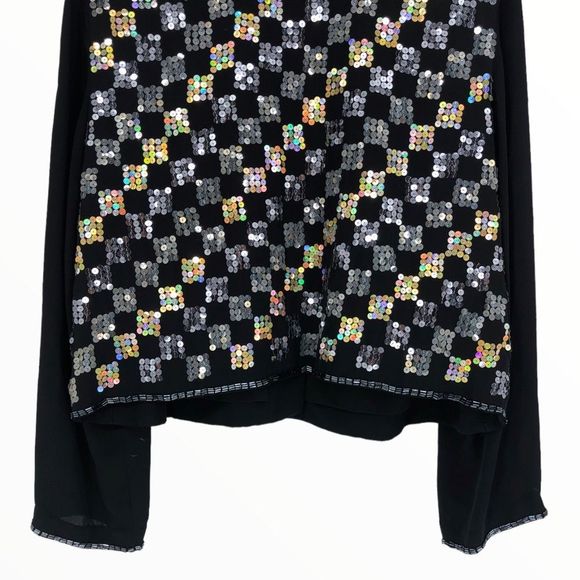 90’s Vintage Silver Iridescent Gold Sequin Checkerboard Evening Jacket size X - Picture 9 of 16
